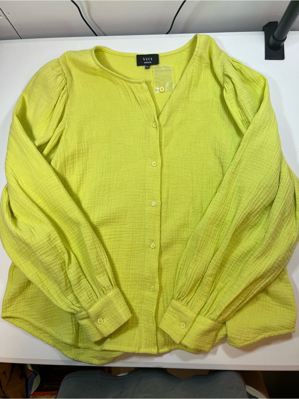 VICI Cotton Gauze Button Front Blouse Lime Green